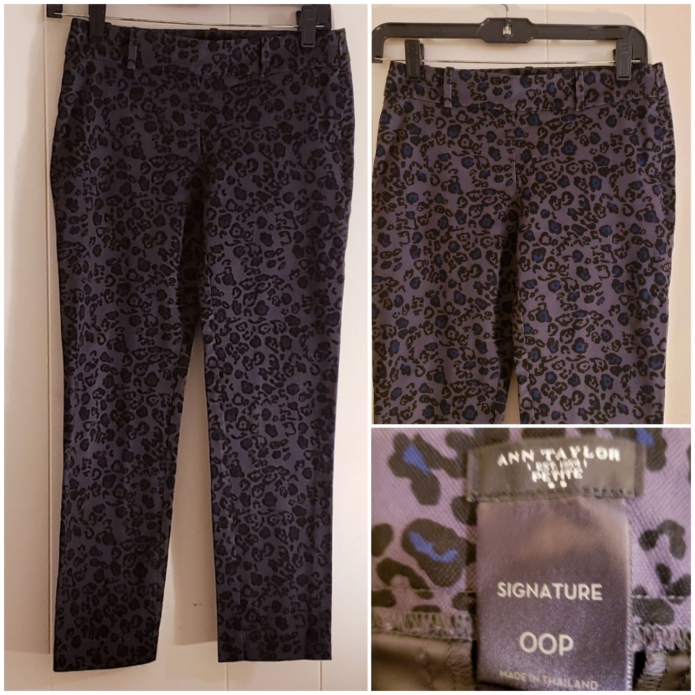 Ann Taylor Women Pants Signature Petite Size 00P Gray Black Cheetah Print Skinny